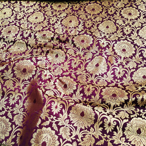 Wine Golden Zari Katan Brocade Silk Fabric