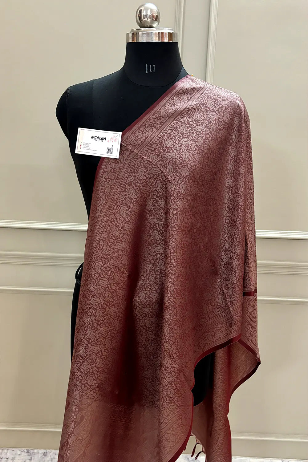 Wine Resham Zari Silk Banarasi Stole