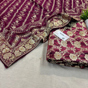 Wine Stone Work Kimkhab Silk Banarasi Gharara