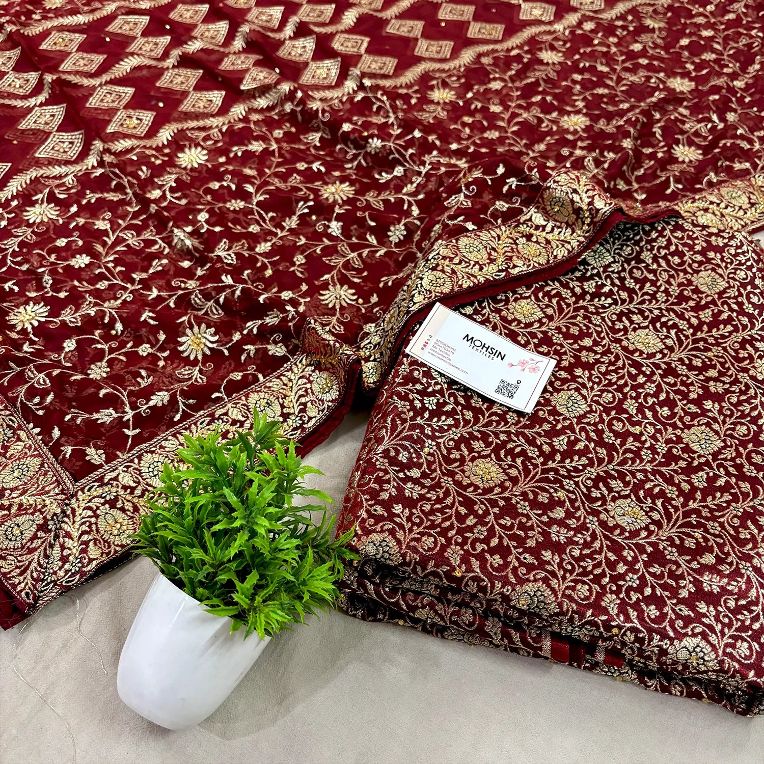 Wine Stone Work Kimkhab Silk Banarasi Gharara