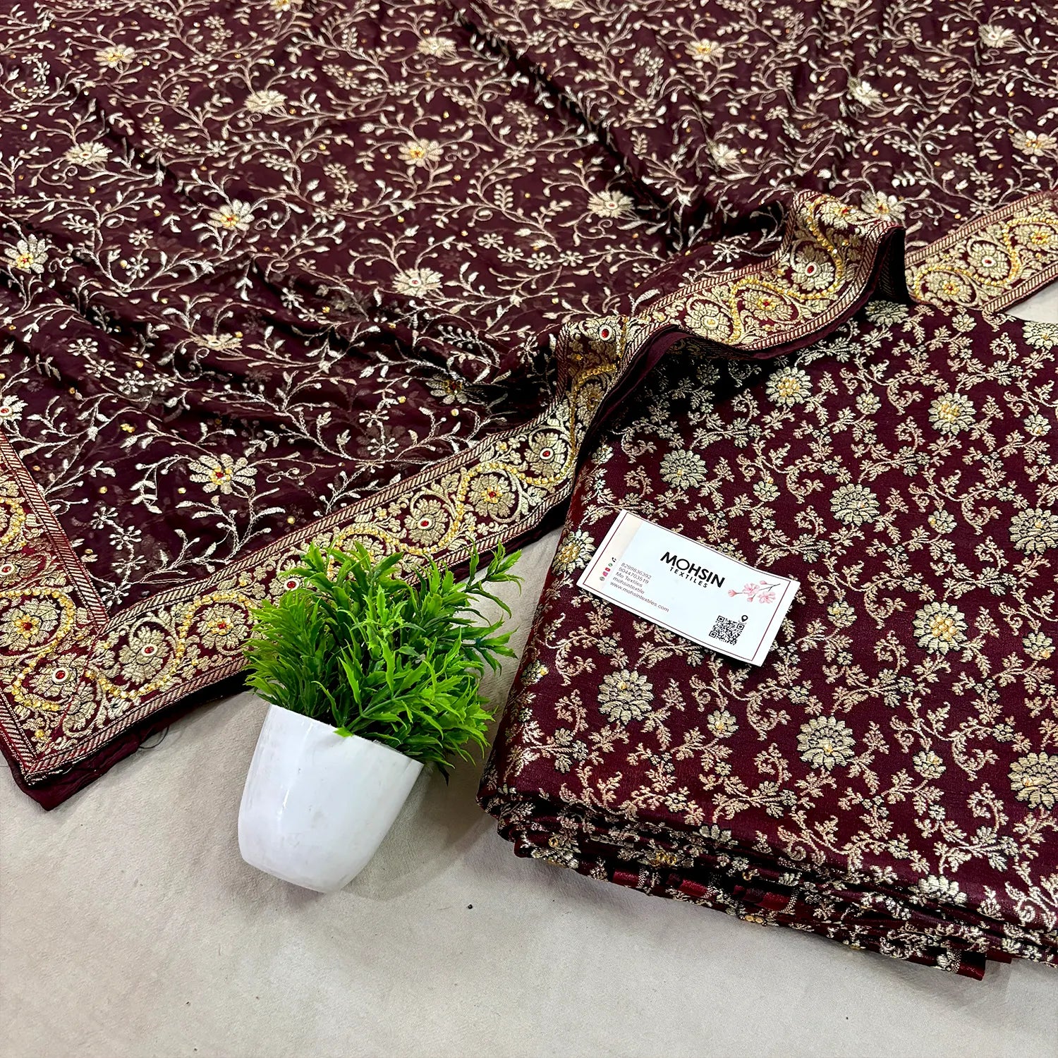 Wine Stone Work Kimkhab Silk Banarasi Gharara