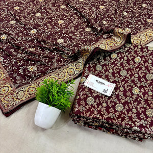 Wine Stone Work Kimkhab Silk Banarasi Gharara