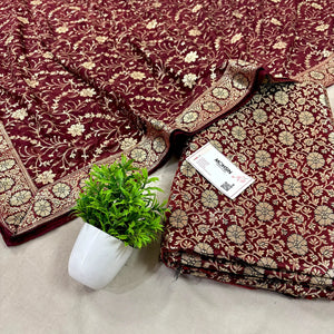 Wine Golden Zari Kimkhab Silk Banarasi Gharara