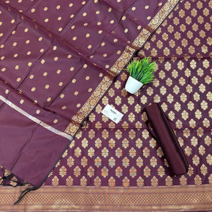 Wine Tri Phool Satin Silk Banarasi Suit