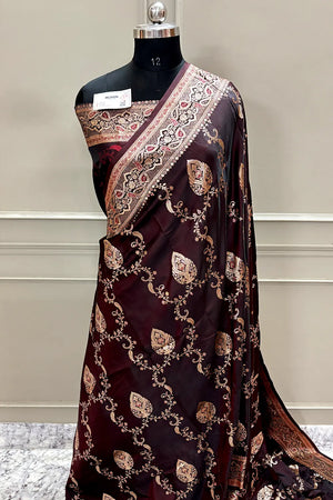 Wine Zari Katan Silk Banarasi Saree