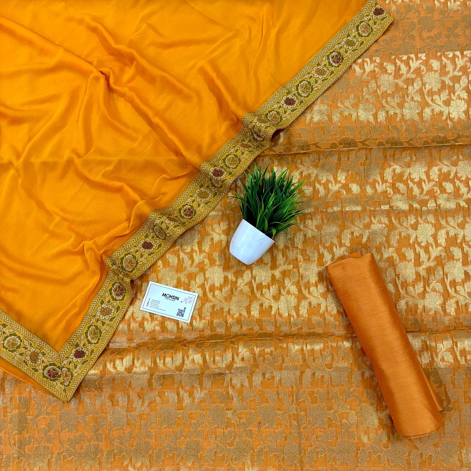 Yellow Banarasi Silk Suit With Georgette Dupatta
