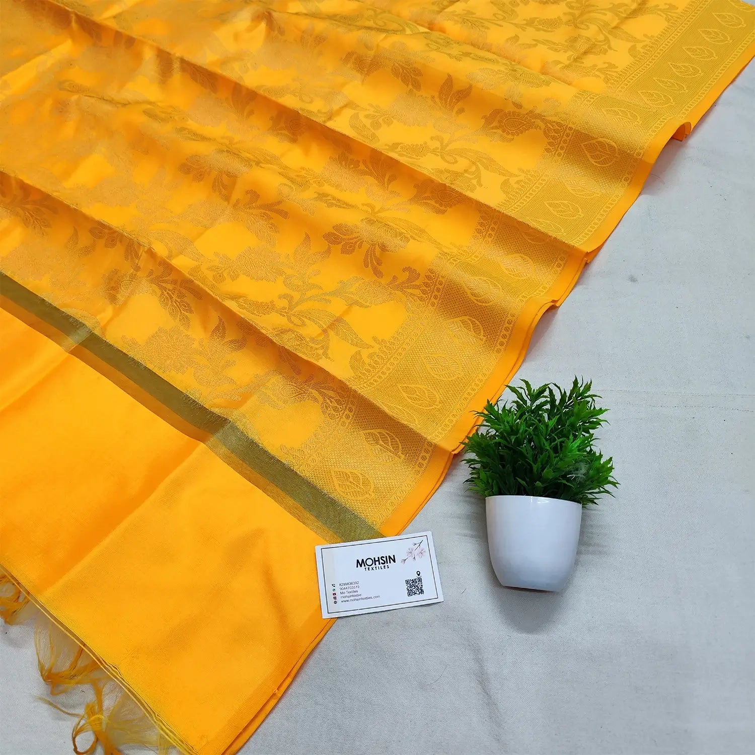 Yellow Golden Zari Banarasi Silk Dupatta