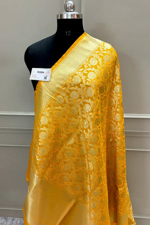 Yellow Golden Zari Katan Silk Banarasi Dupatta