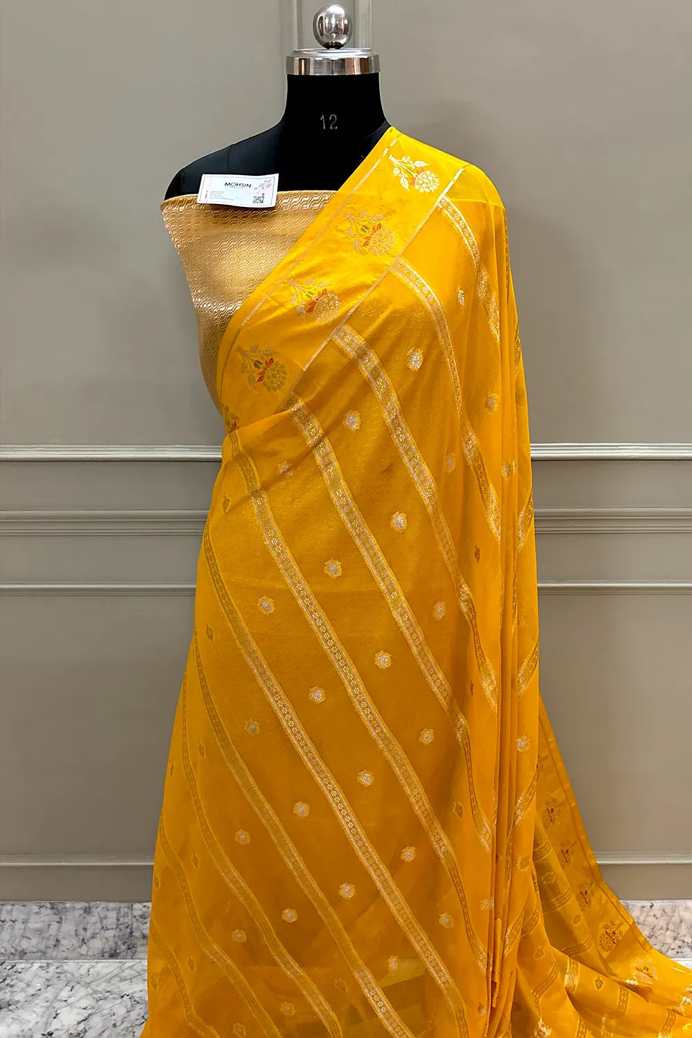 Yellow Golden Zari Raw Mango Silk Banarasi Saree