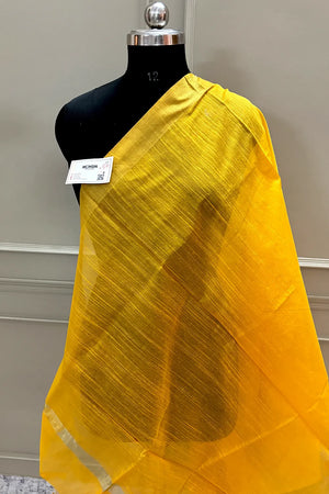 Yellow Plain Dupion Silk Banarasi Dupatta