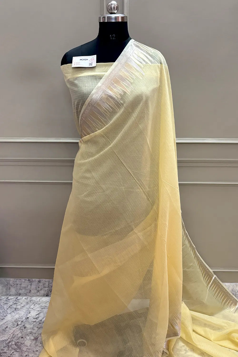 Yellow Plain Moonga Check Silk Saree