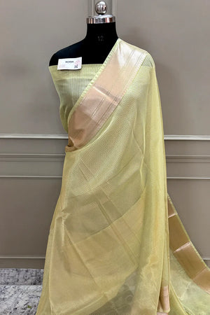 Yellow Zari Tissue Silk Banarasi Saree