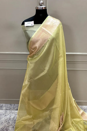 Yellow Zari Tissue Silk Banarasi Saree