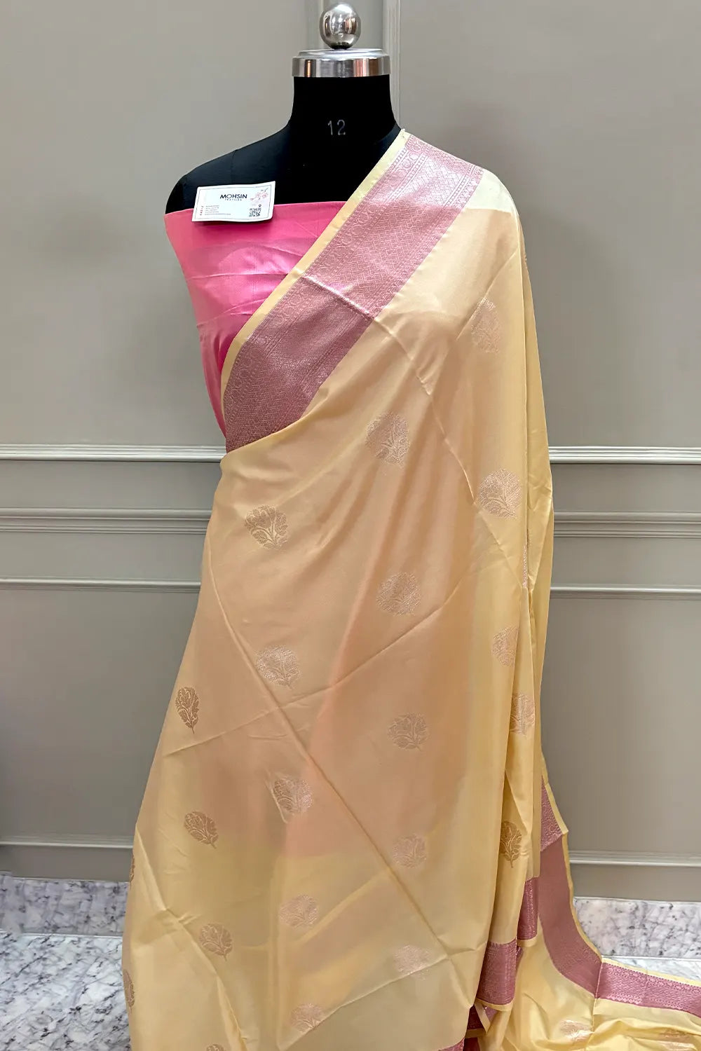 Yellow and Pink Golden Zari Banarasi Silk Saree
