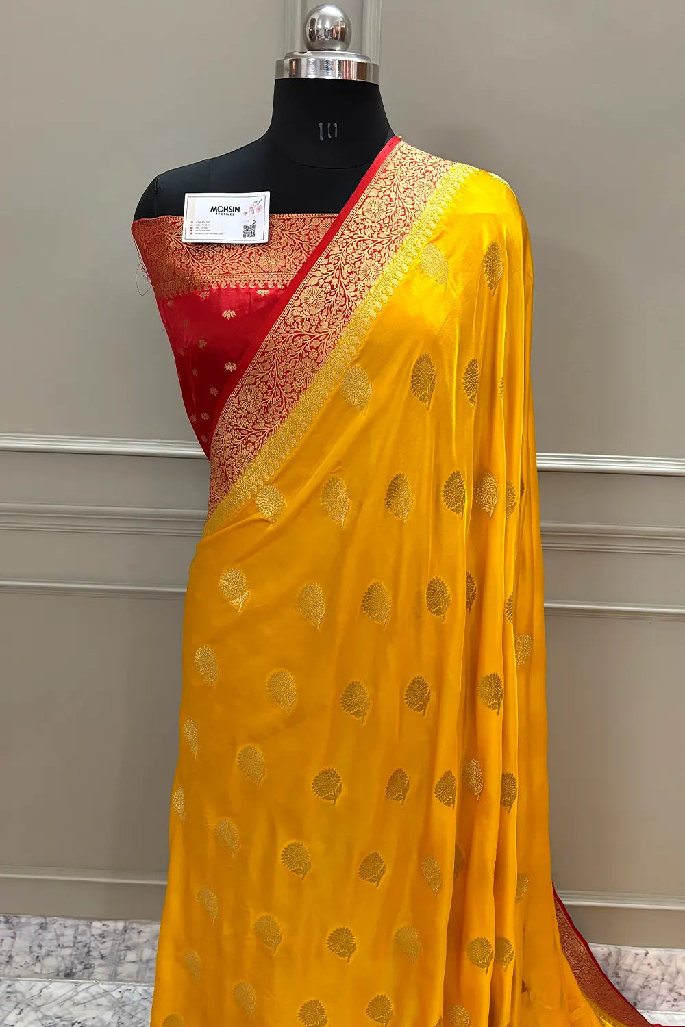 Yellow and Red Golden Zari Katan Silk Banarasi Saree