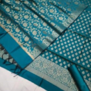 Teal Golden Zari Satin Silk Banarasi Suit