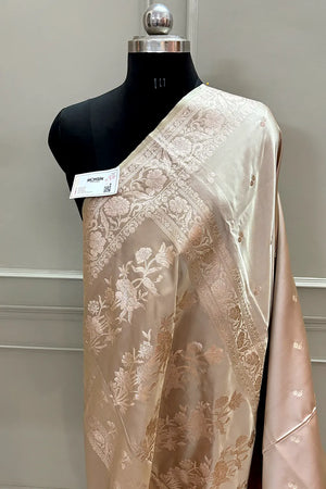 Beige Babu Buti Katan Silk Banarasi Saree