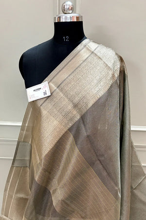Beige Golden Zari Tissue Silk Banarasi Saree
