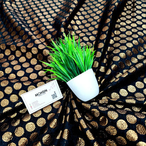 Black Dollar Buti Shimmer Silk Banarasi Fabric