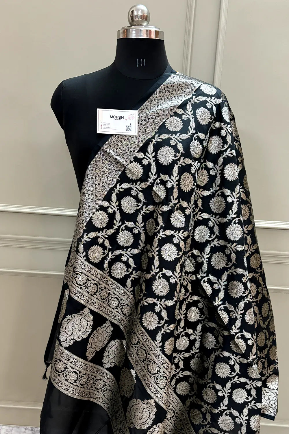 Black Golden Zari Katan Silk Banarasi Dupatta