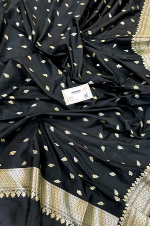 Black Golden Zari Katan Silk Banarasi Dupatta