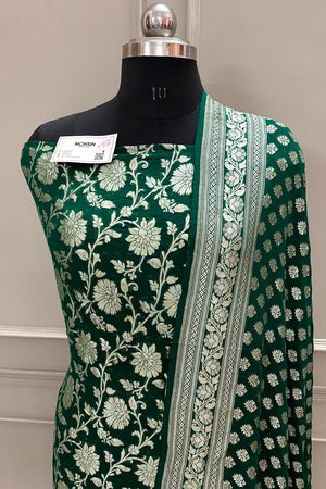 Bottle Green Golden Zari Georgette Silk Banarasi Suit