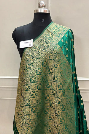 Bottle Green Golden Zari Katan Silk Banarasi Saree