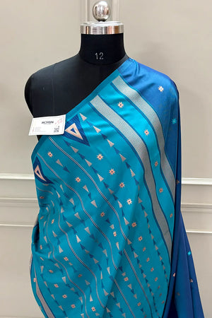 Firozi and Sky Blue Resham Zari Banarasi Silk Saree
