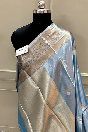 Firozi Golden Zari Tissue Silk Banarasi Saree