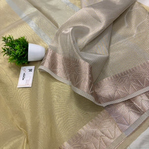 Gold Zari Border Tissue Silk Banarasi Saree