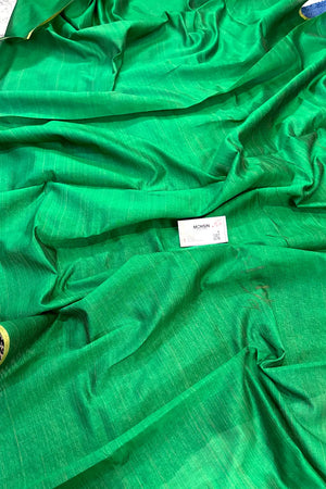 Green Plain Dupion Silk Banarasi Saree