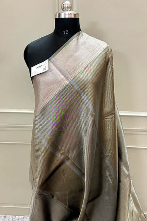 Grey Golden Zari Tissue Silk Banarasi Saree
