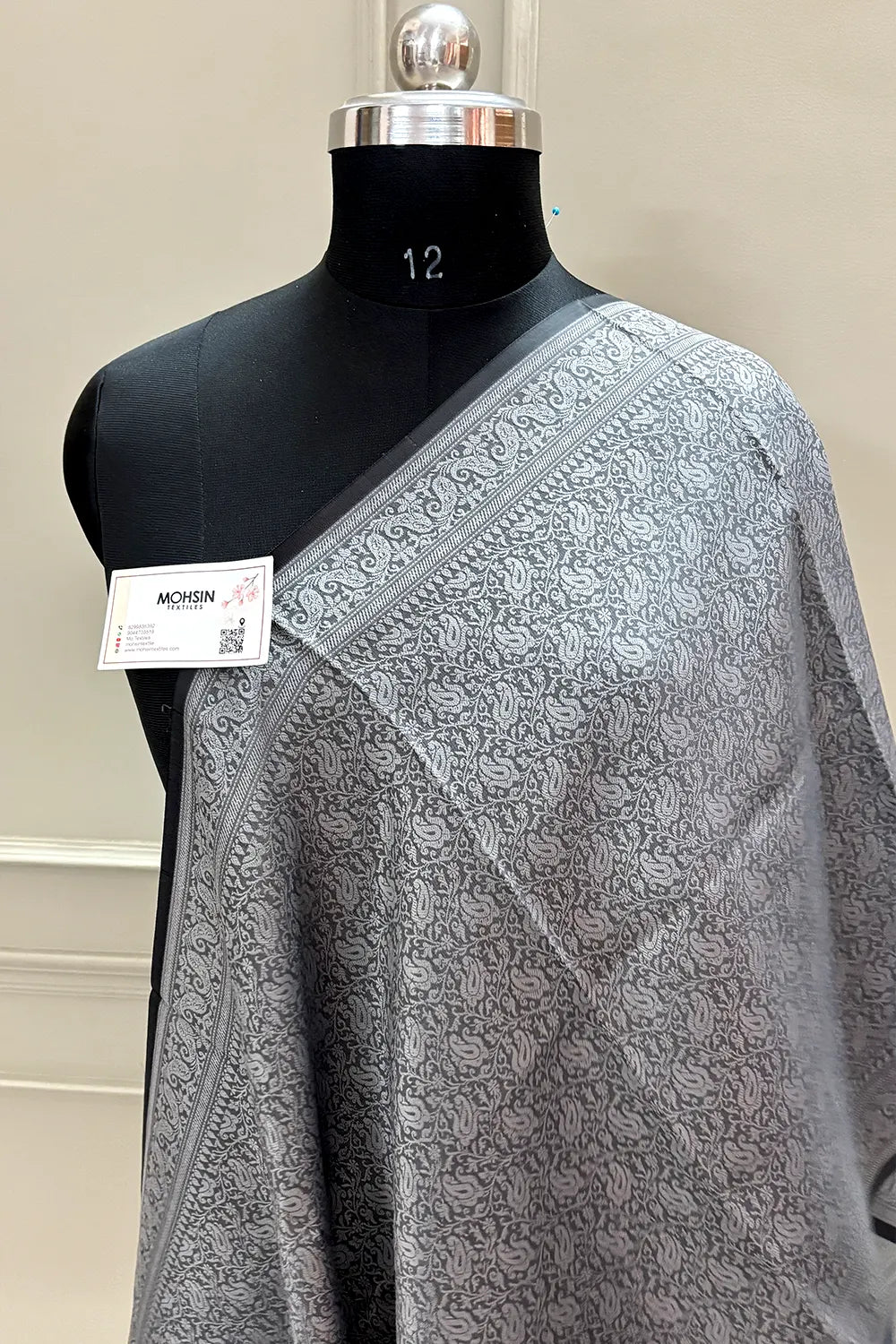 Grey Resham Zari Silk Banarasi Stole