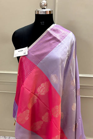 Lavender and Pink Golden Zari Banarasi Silk Saree
