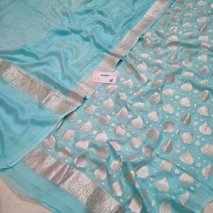 Light Firozi Handloom Khaddi Georgette Banarasi Suit