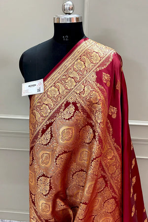 Maroon Golden Zari Katan Silk Banarasi Saree