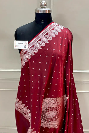 Maroon Golden Zari Katan Silk Banarasi Saree