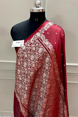 Maroon Golden Zari Katan Silk Banarasi Saree
