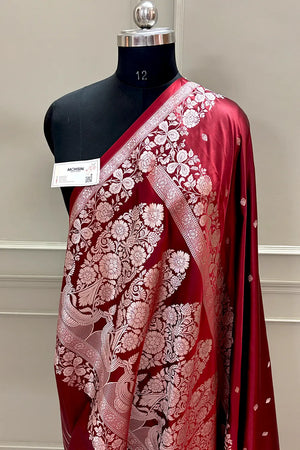 Maroon Golden Zari Katan Silk Banarasi Saree
