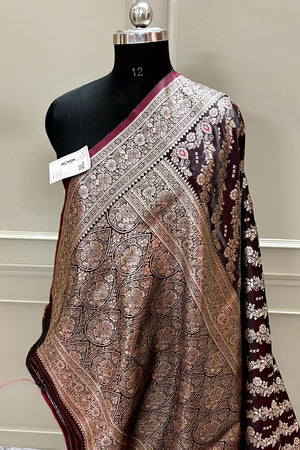 Maroon Golden Zari Katan Silk Banarasi Saree
