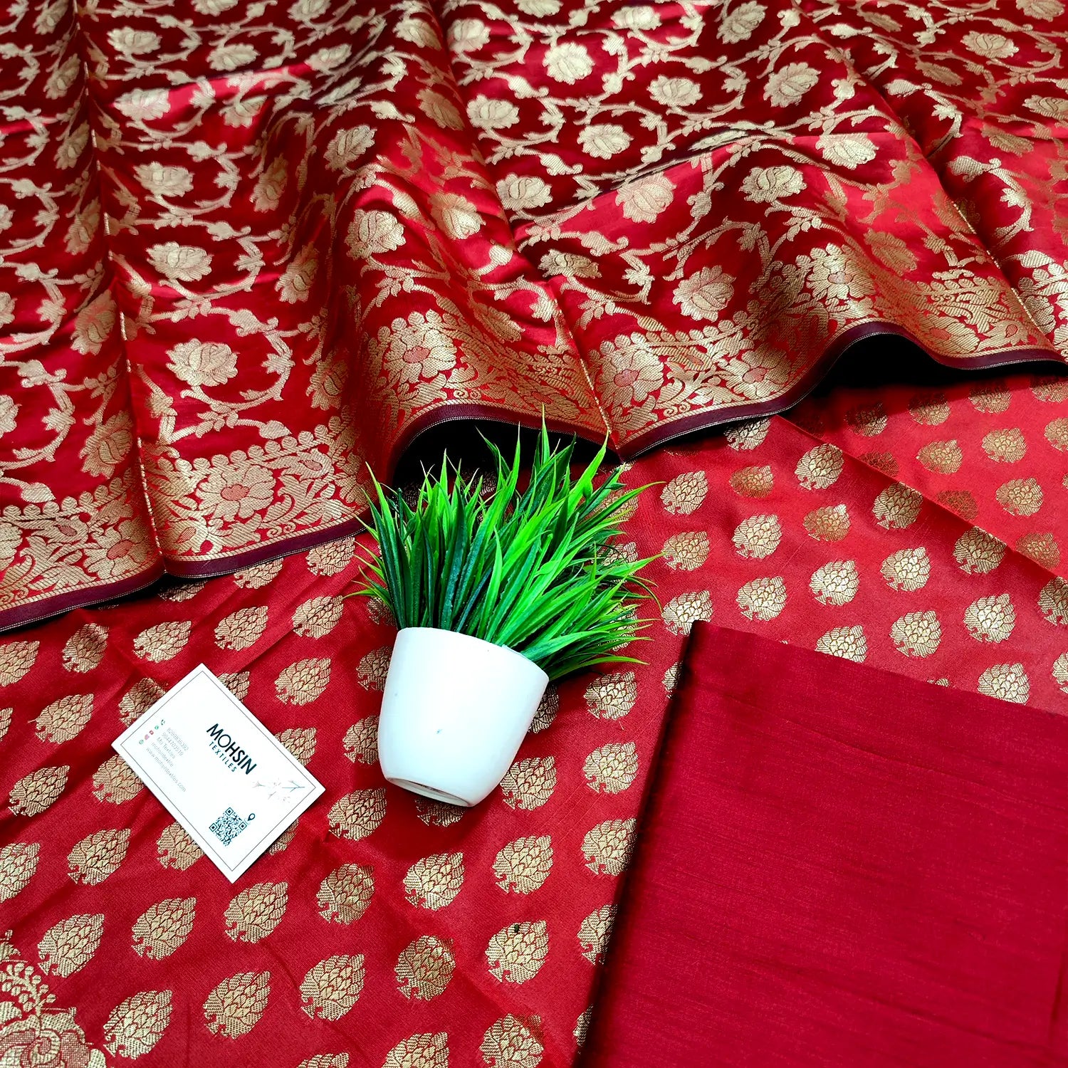 Maroon Gulkan Buti Satin Silk Banarasi Suit