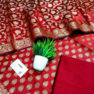 Maroon Gulkan Buti Satin Silk Banarasi Suit