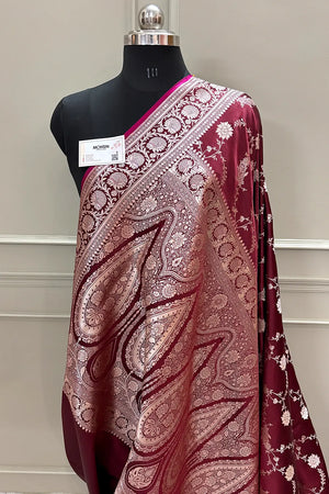 Maroon Makra Jaal Katan Silk Banarasi Saree