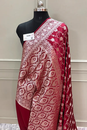 Maroon Ropeway Jaal Katan Silk Banarasi Saree