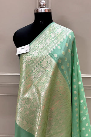 Mint Green Golden Zari Crepe Silk Banarasi Saree
