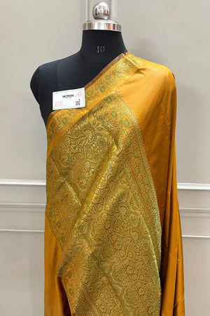 Mustard Plain Golden Zari Silky Banarasi Saree