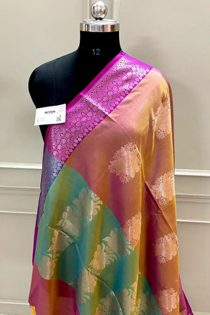 Mustard and Green Gulaboo Banarasi Silk Saree