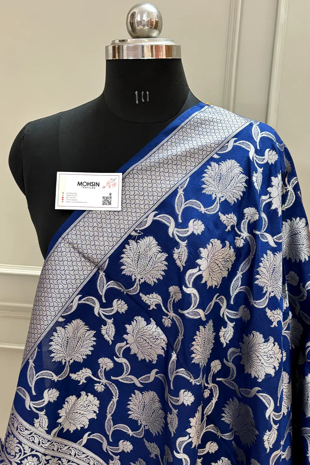 Navy Blue Golden Zari Katan Silk Banarasi Dupatta