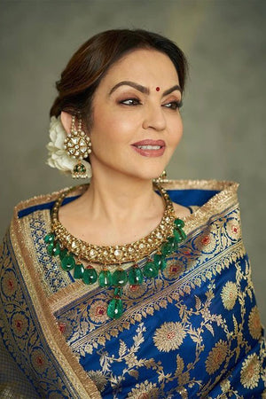 Nita Ambani Royal Blue Handloom Katan Silk Banarasi Saree