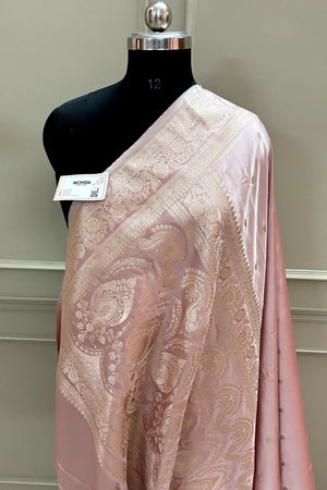 Onion Golden Zari Katan Silk Banarasi Saree